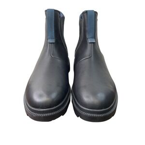 OluKai Heui‎ Black Leather Chelsea Boots Women US W6 EUR 36 Lug Sole Pull On
